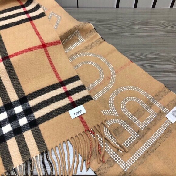 BURBERRY Reversible Crystal Logo Check Scarf Unisex - Picture 3 of 9
